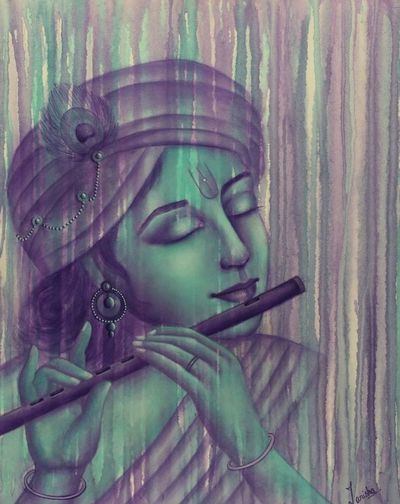Alternate image for Original Signed Painting of Krishna Murlimanohar Krishna