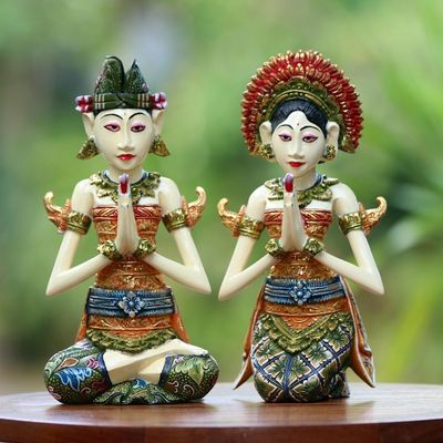Alternate image for Balinese Bride and Groom Handcrafted Wood Sculptures Pair Balinese Bride and Groom