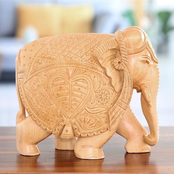 Alternate image for Wood Sculpture of Elephant in Robes Hand-Carved in India Formidable Elephant