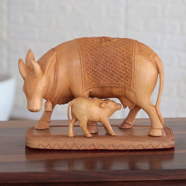 Alternate image for Indian Kadam Wood Sculpture with Cow Motif Ties That Bind