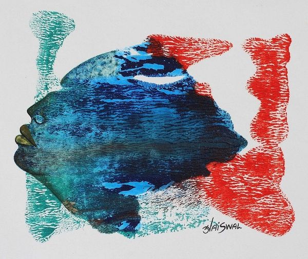 Alternate image for Multicolored Expressionist Painting of a Blue Face India Fantasy