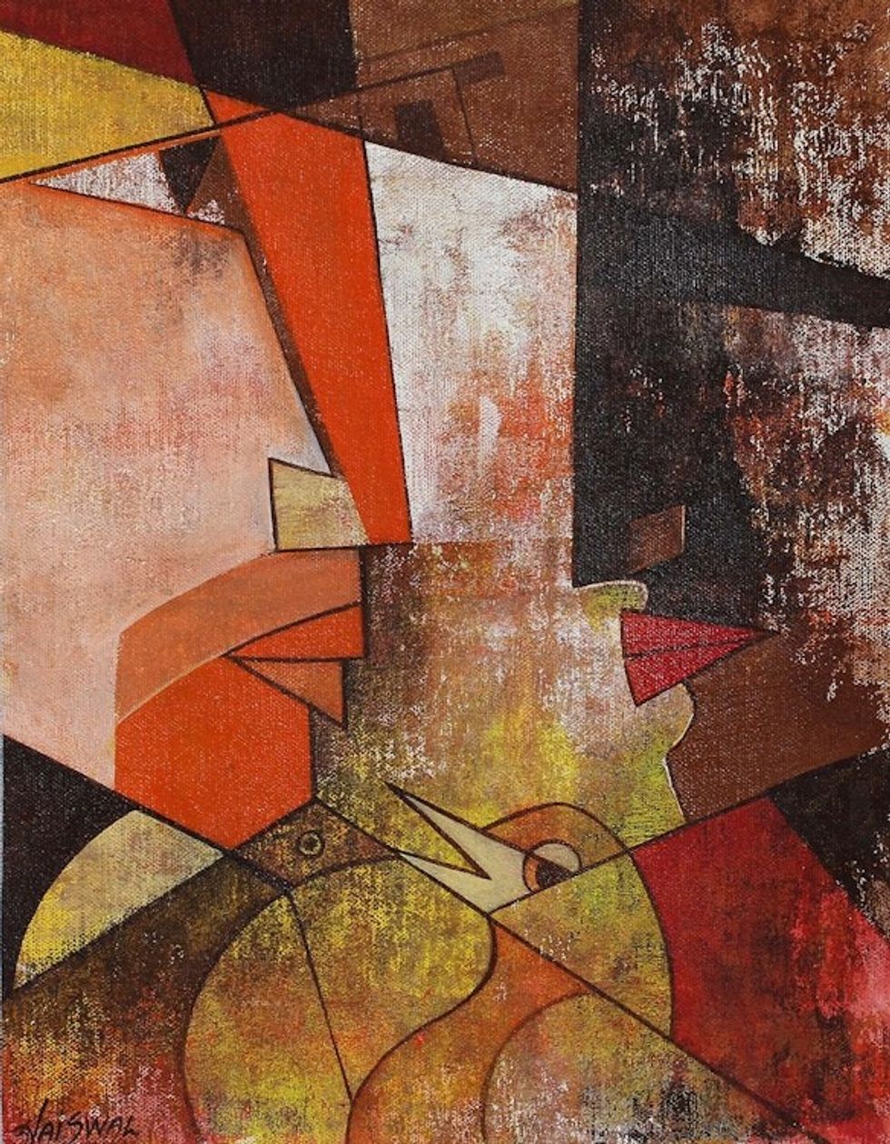 Expressionist Angular Painting of Faces from India 'Pure Love'