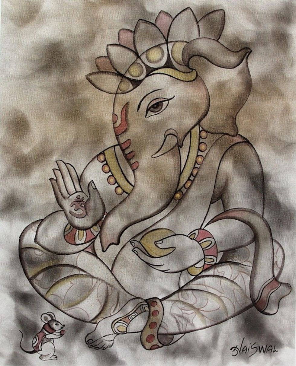 Original Portrait of Chintamani Ganesha in Neutral Colors 'Chintamani Ganesha'