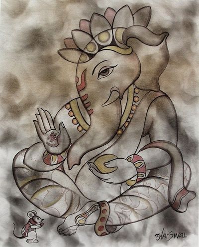 Alternate image for Original Portrait of Chintamani Ganesha in Neutral Colors Chintamani Ganesha