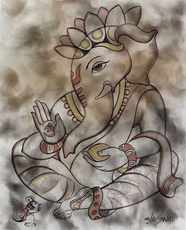 Image for Original Portrait of Chintamani Ganesha in Neutral Colors Chintamani Ganesha