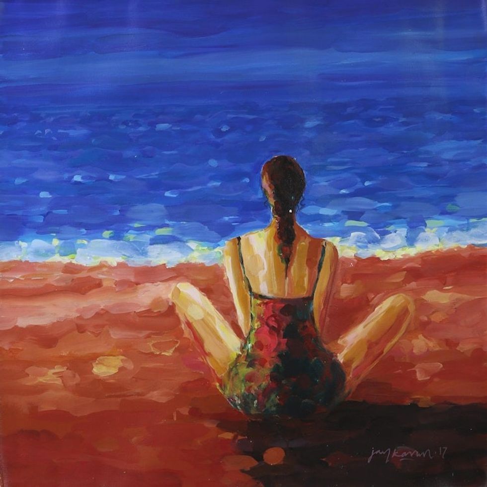 Expressionist Painting of a Woman at the Beach from India 'A Sea of Reverie'