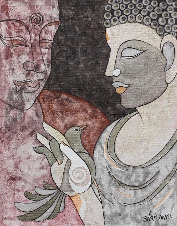 Alternate image for World Peace Project Cubist Painting of Buddha Advising Peaceful Thoughts
