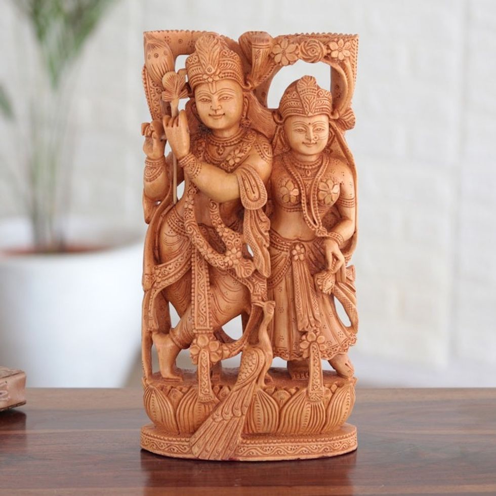 Hand Made Kadam Wood Sculpture 'Eternal Devotion'