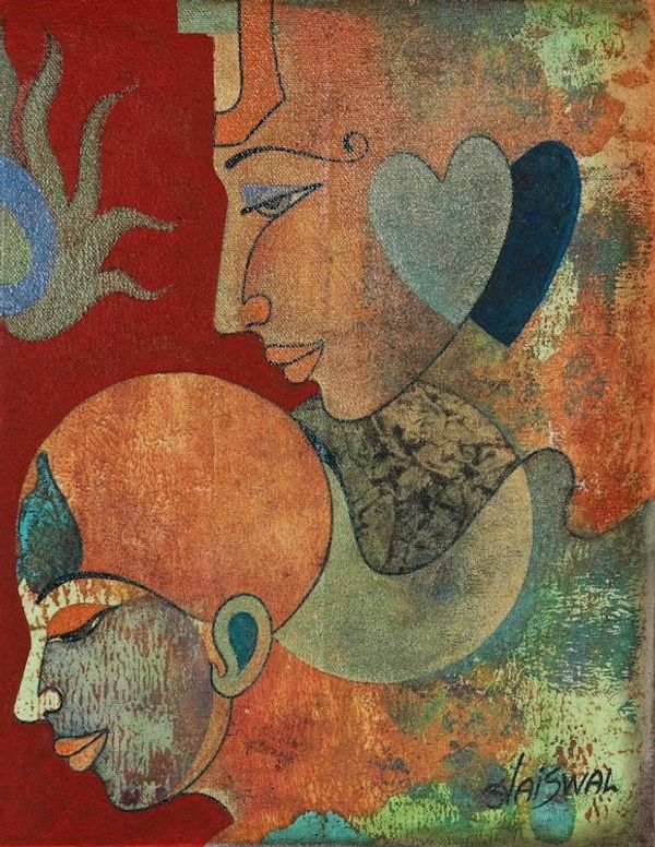 Alternate image for Signed Acrylic Expressionist Portrait Together