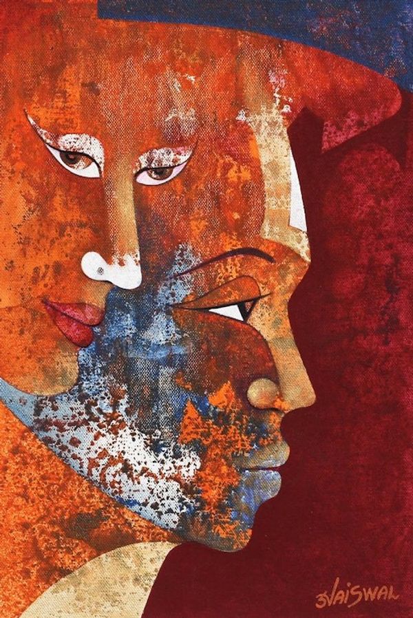 Alternate image for Romantic Expressionist Portrait Painting from India Pure Love II