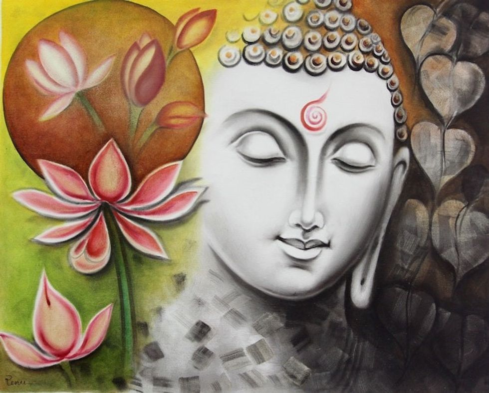 India Signed Original Buddha Painting 'Timeless Beauty of Buddha'