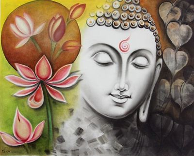 Alternate image for India Signed Original Buddha Painting Timeless Beauty of Buddha