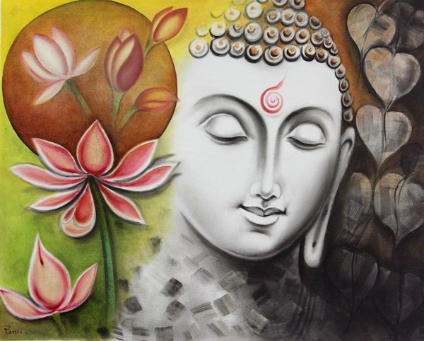 Image for India Signed Original Buddha Painting Timeless Beauty of Buddha