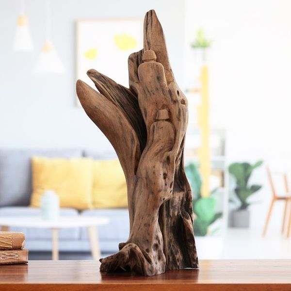 Alternate image for Hand-Carved Reclaimed Teak Wood Sculpture in Brown Hue Friendship Bond