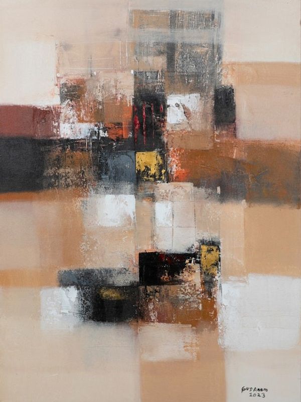 Alternate image for Signed Unstretched Brown and Beige Abstract Acrylic Painting Natural