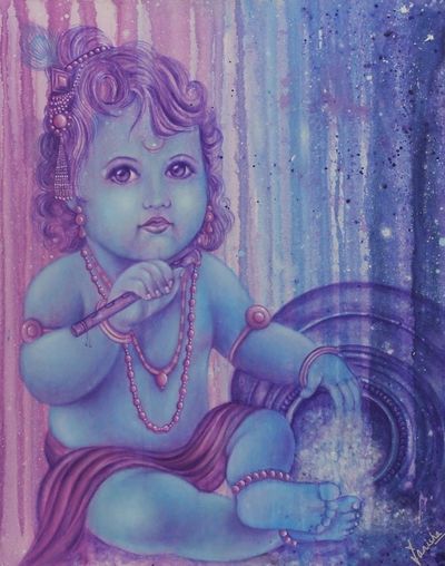 Alternate image for Original Portrait of Krishna as a Baby Kanhaiya Krishna