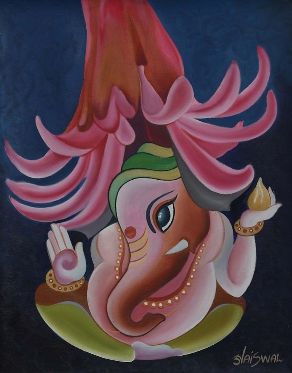 Oil Expressionist Painting of Vinayak from India 'Benevolent Vinayak'