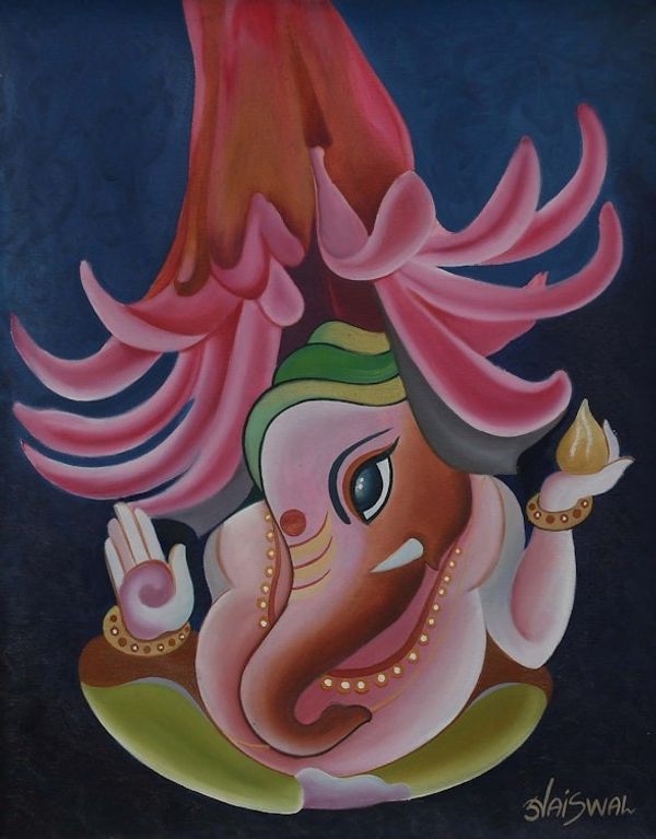 Alternate image for Oil Expressionist Painting of Vinayak from India Benevolent Vinayak