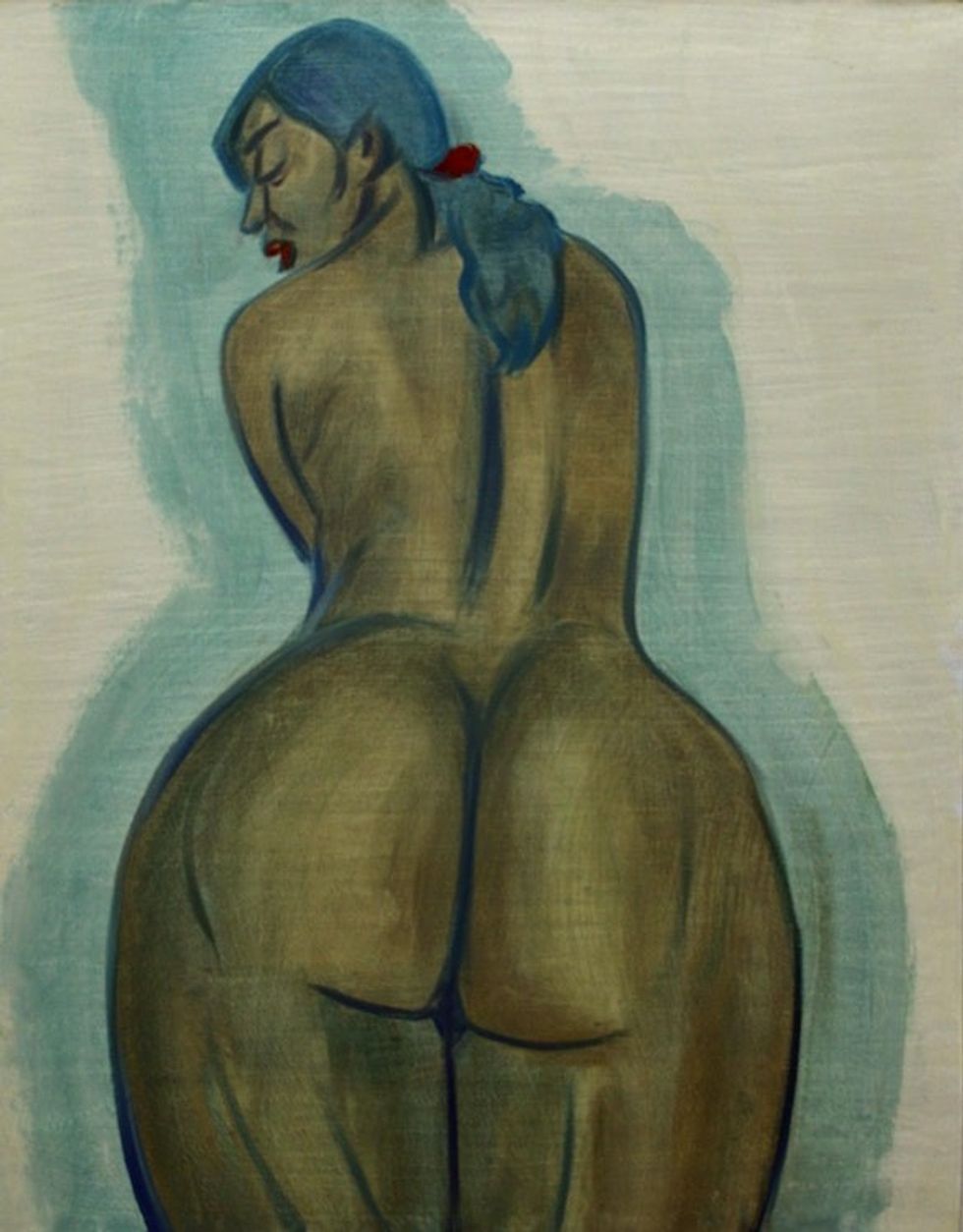 Javanese Oil Painting of Curvaceous Female Nude 'From Behind'