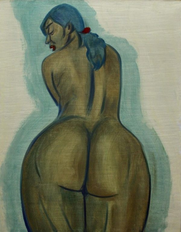 Alternate image for Javanese Oil Painting of Curvaceous Female Nude From Behind