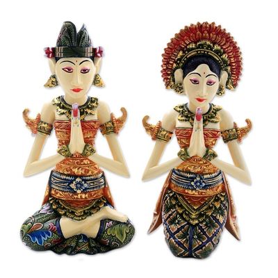 Alternate image for Balinese Bride and Groom Handcrafted Wood Sculptures Pair Balinese Bride and Groom