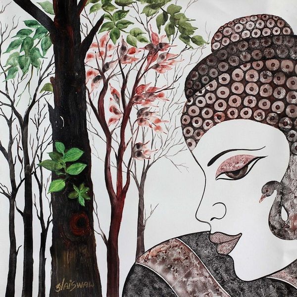 Alternate image for Multicolored Expressionist Painting of Buddha from India Buddha with Nature