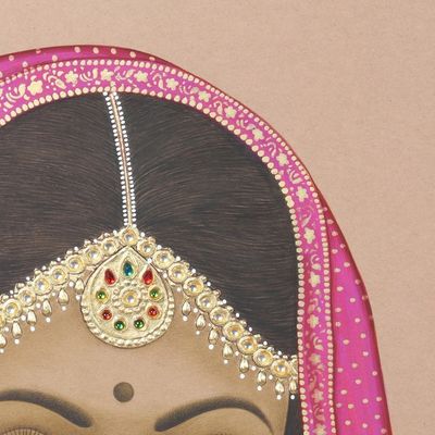 Alternate image for Beaded Portrait Painting Made with Vibrant Natural Dyes Princess of Rajasthan