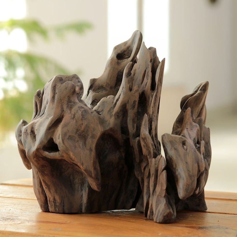 Abstract Cedar Driftwood Sculpture Crafted in India 'Jungle Flame'