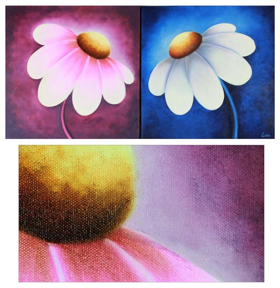 Fine Art Original Paintings from India diptych 'Happy Blossoms'