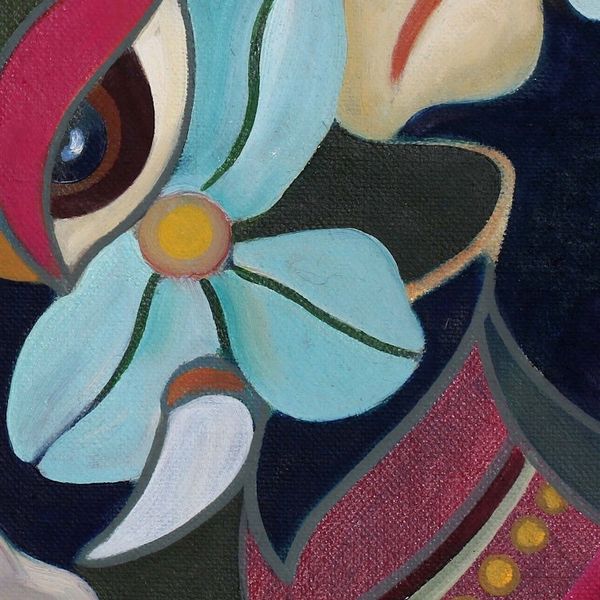 Alternate image for Floral Expressionist Painting of Faces from India Siddi Vinayak