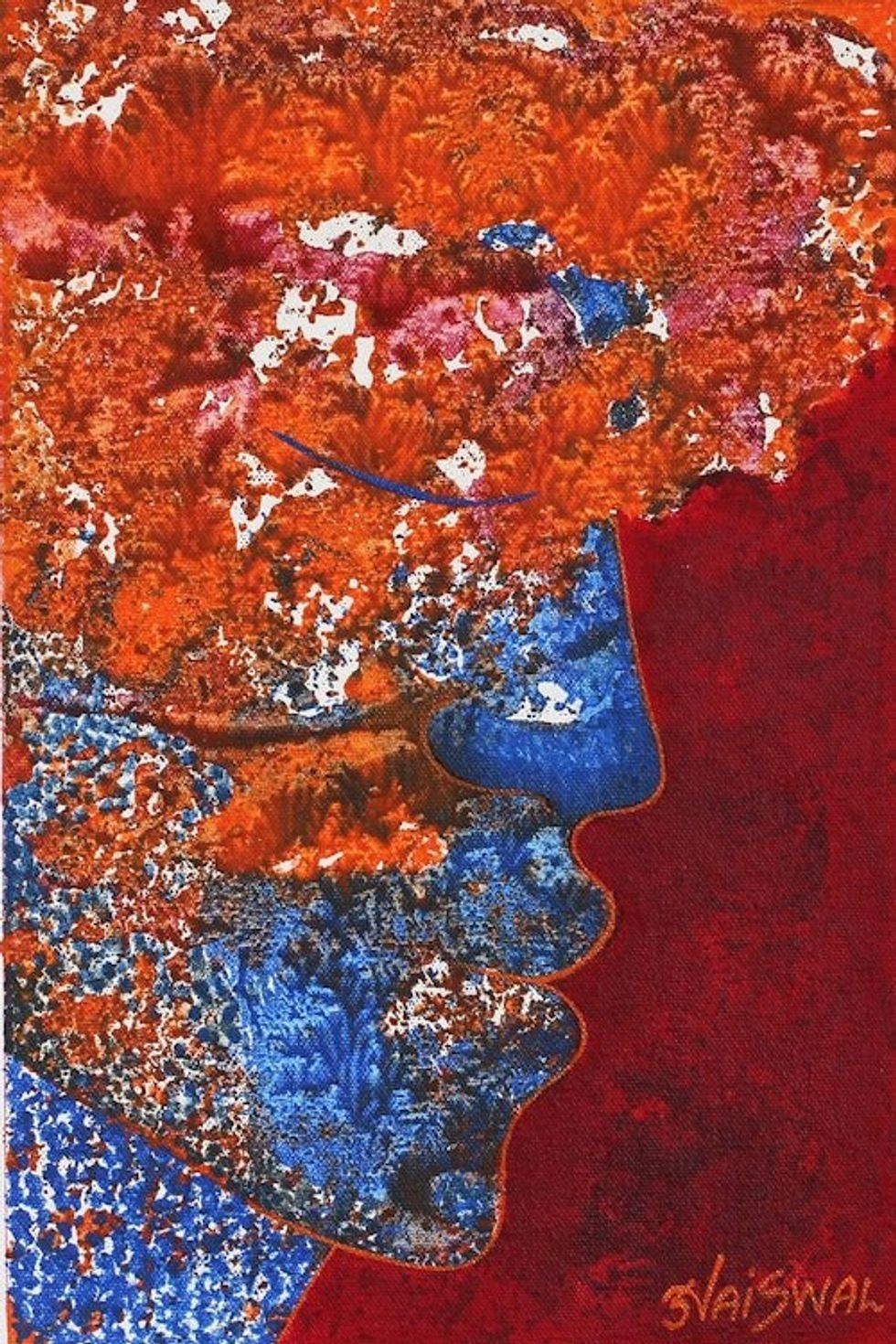 Expressionist Painting of a Face in Orange from India 'Fragrance'