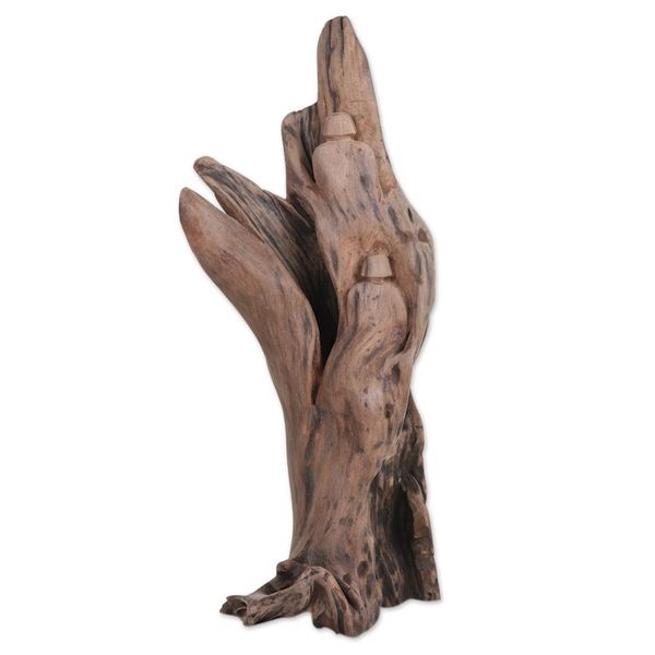Alternate image for Hand-Carved Reclaimed Teak Wood Sculpture in Brown Hue Friendship Bond