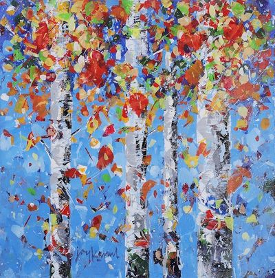 Alternate image for Signed Unstretched Colorful Expressionist Acrylic Painting Falling Time