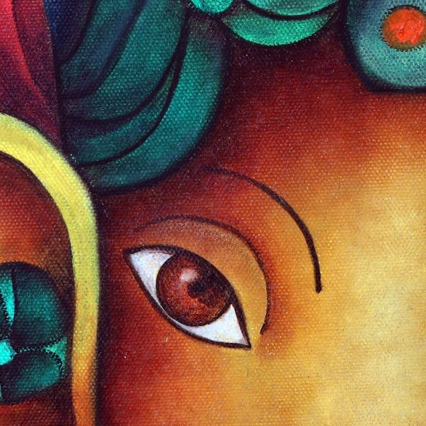 Alternate image for Signed Unstretched Hindu Painting of Ganesha in Warm Palette Gajanana
