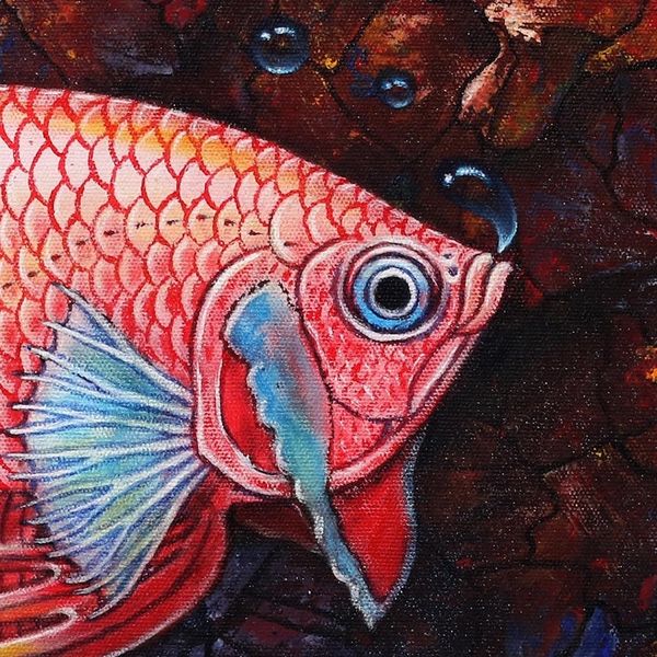 Alternate image for Original Signed Balinese Betta Fish Painting Rooster Betta