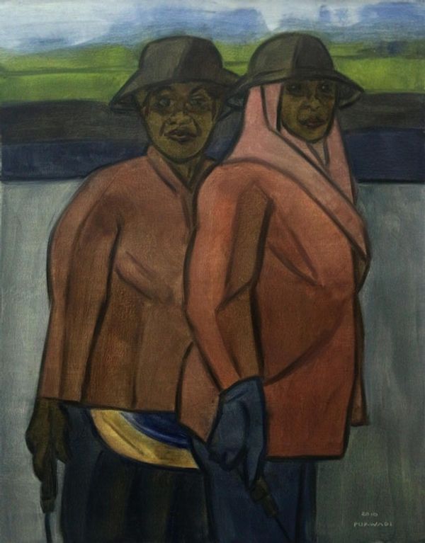 Alternate image for Signed Expressionist Painting of Two Farming Women from Bali Two Farmers
