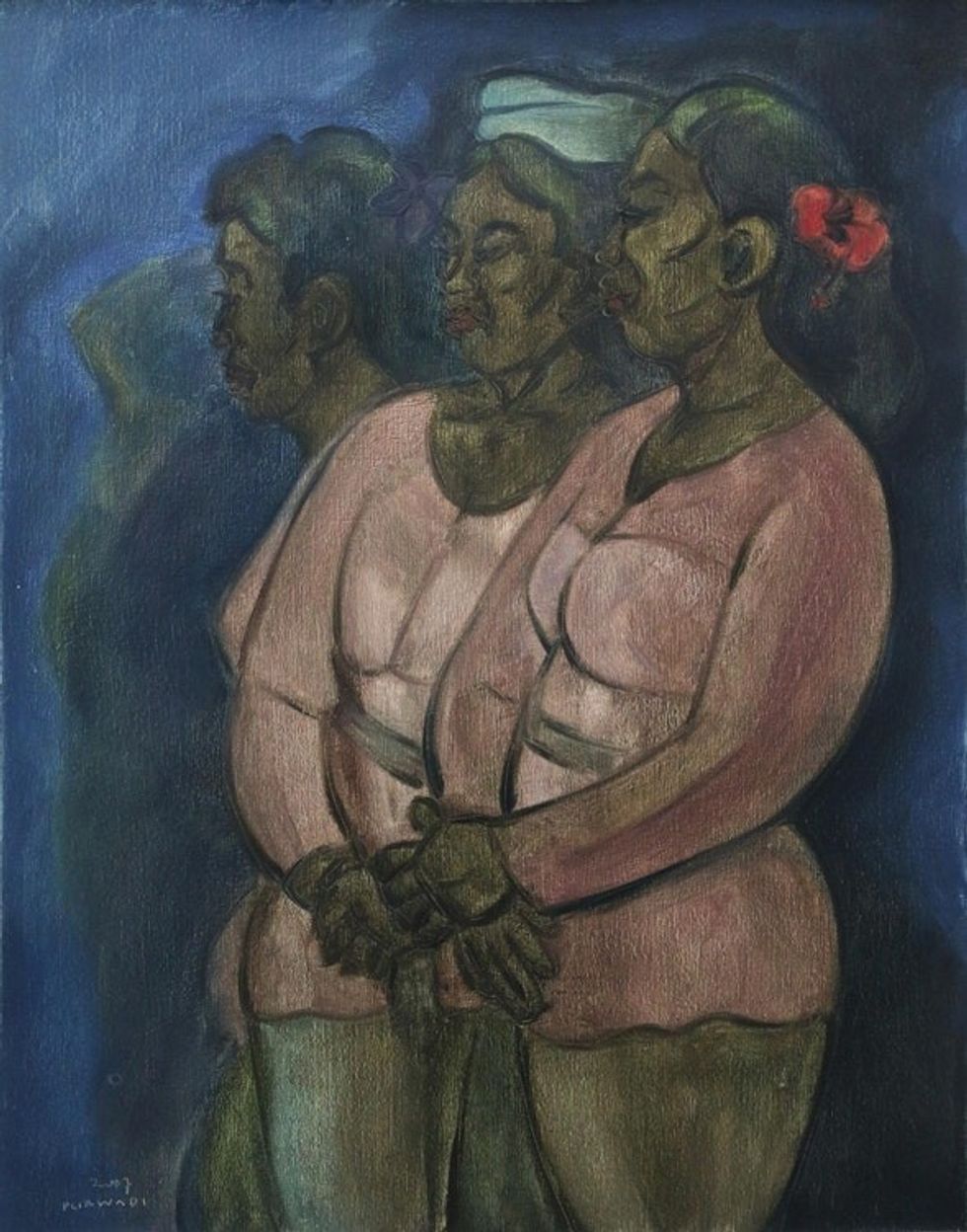 Signed Expressionist Painting of Balinese Women 'Three Balinese Women'