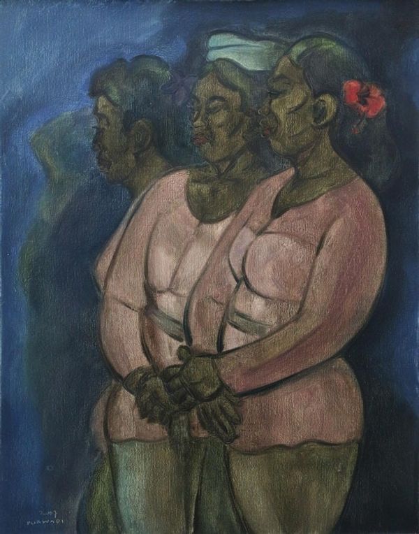 Alternate image for Signed Expressionist Painting of Balinese Women Three Balinese Women