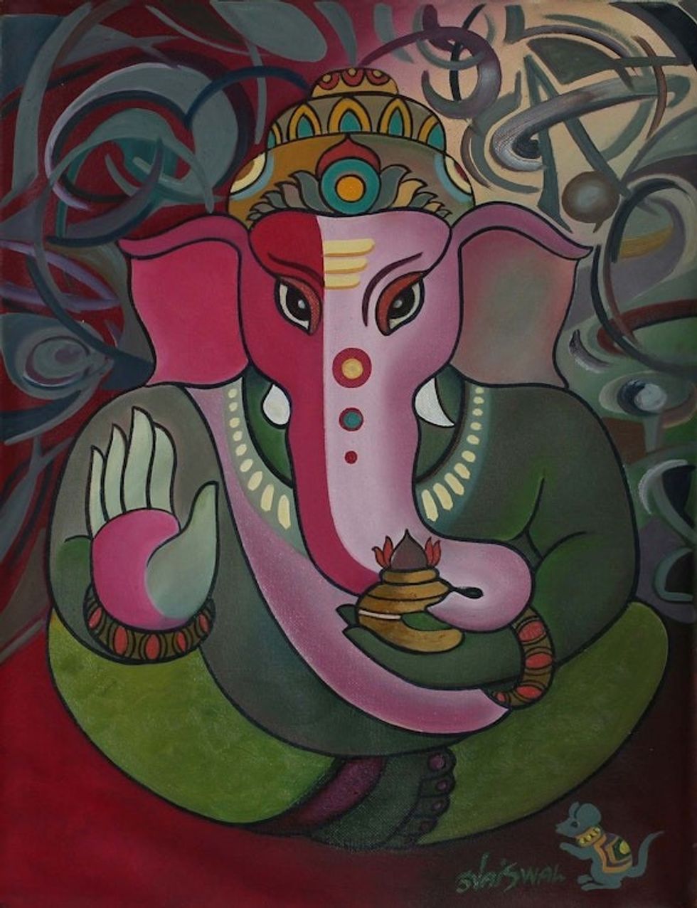 Oil Expressionist Painting of Ganesha from India 'Holy Ganesha'