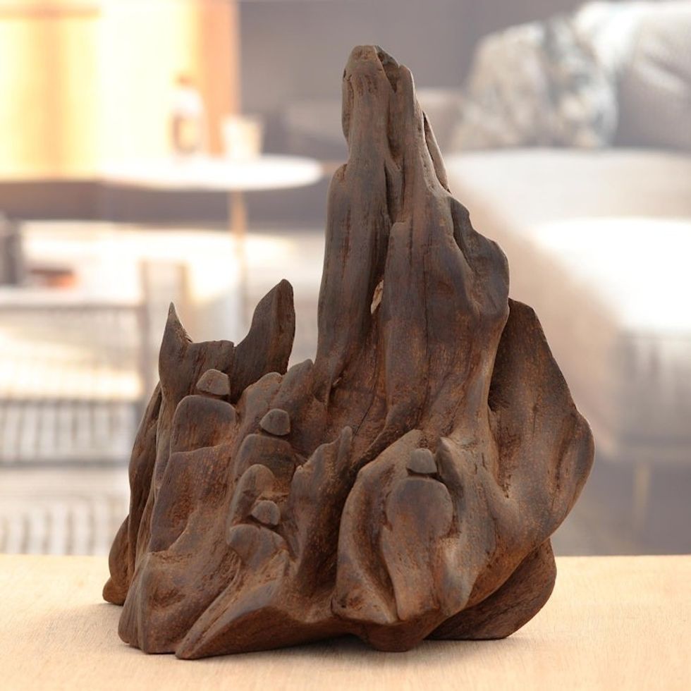 Indian Abstract Sculpture Crafted from Reclaimed Khair Wood 'Ecological Peak'