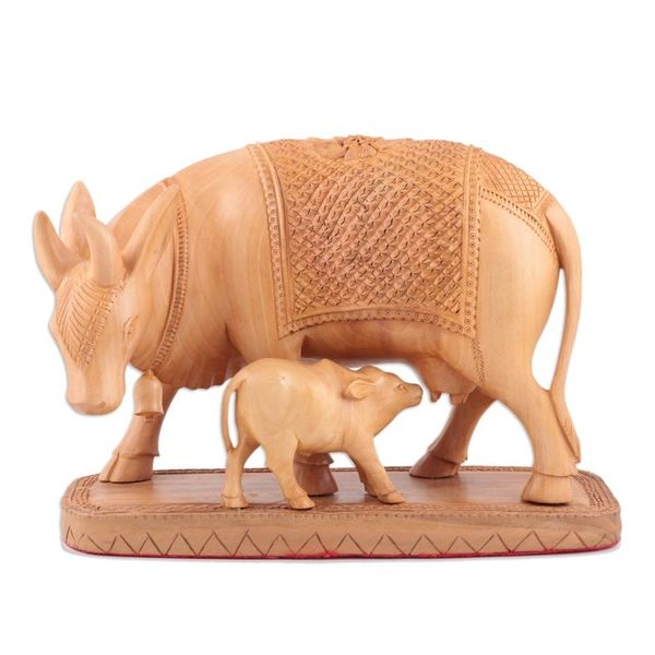 Alternate image for Indian Kadam Wood Sculpture with Cow Motif Ties That Bind