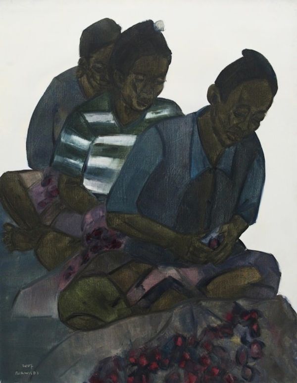 Alternate image for Expressionist Painting of Women Peeling Onions Peeling Onions