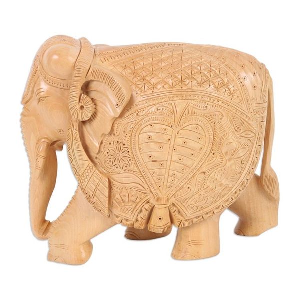 Alternate image for Wood Sculpture of Elephant in Robes Hand-Carved in India Formidable Elephant