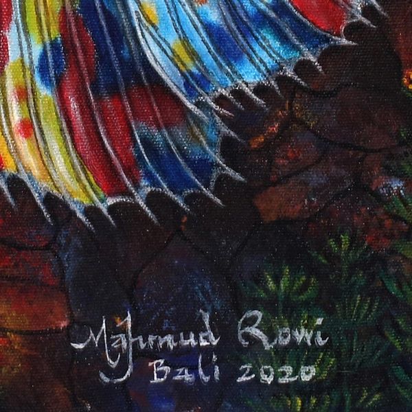 Alternate image for Signed Original Rainbow Betta Fish Painting from Bali Spiky Rainbow Betta