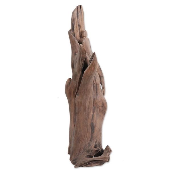 Alternate image for Hand-Carved Reclaimed Teak Wood Sculpture in Brown Hue Friendship Bond