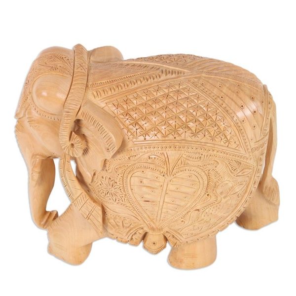 Alternate image for Wood Sculpture of Elephant in Robes Hand-Carved in India Formidable Elephant