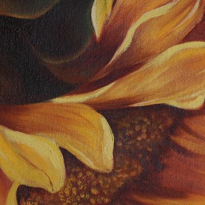 Alternate image for Signed Realist Painting of a Sunflower from India Sunflower Bliss