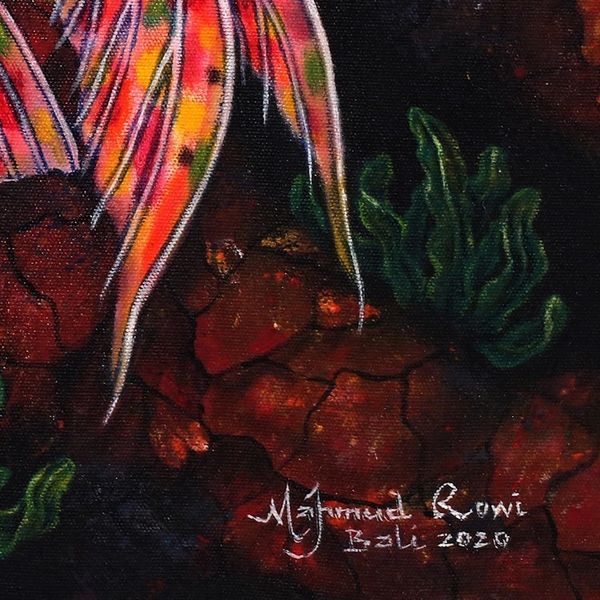 Alternate image for Signed Balinese Painting of a Siamese Fighting Fish Rainbow Betta