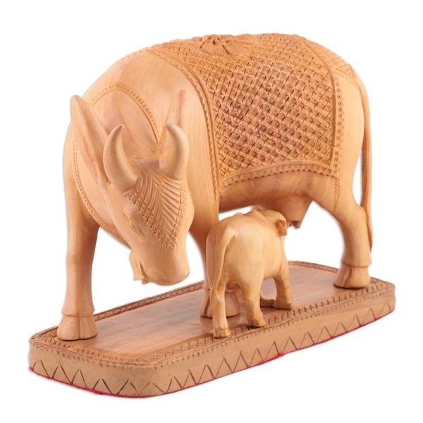 Alternate image for Indian Kadam Wood Sculpture with Cow Motif Ties That Bind
