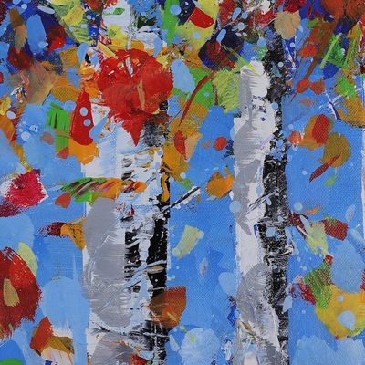 Alternate image for Signed Unstretched Colorful Expressionist Acrylic Painting Falling Time